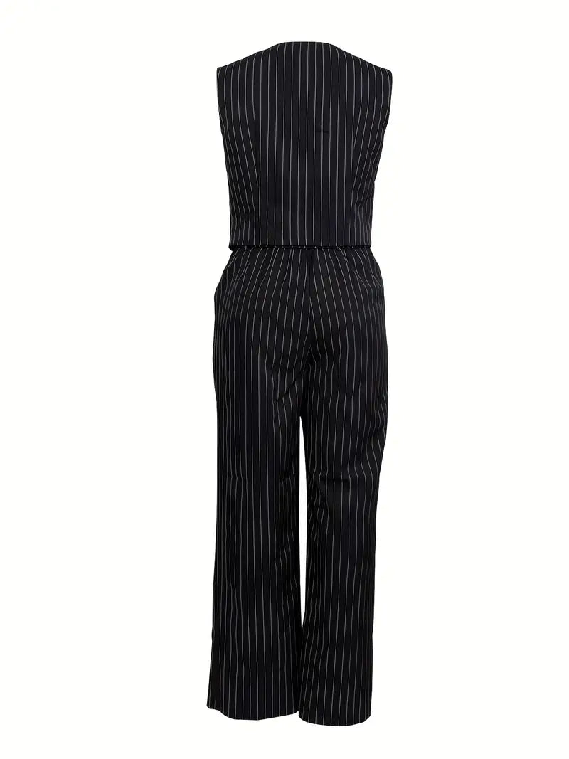 Gestreifte Weste mit V-Ausschnitt und Hose mit hoher Taille